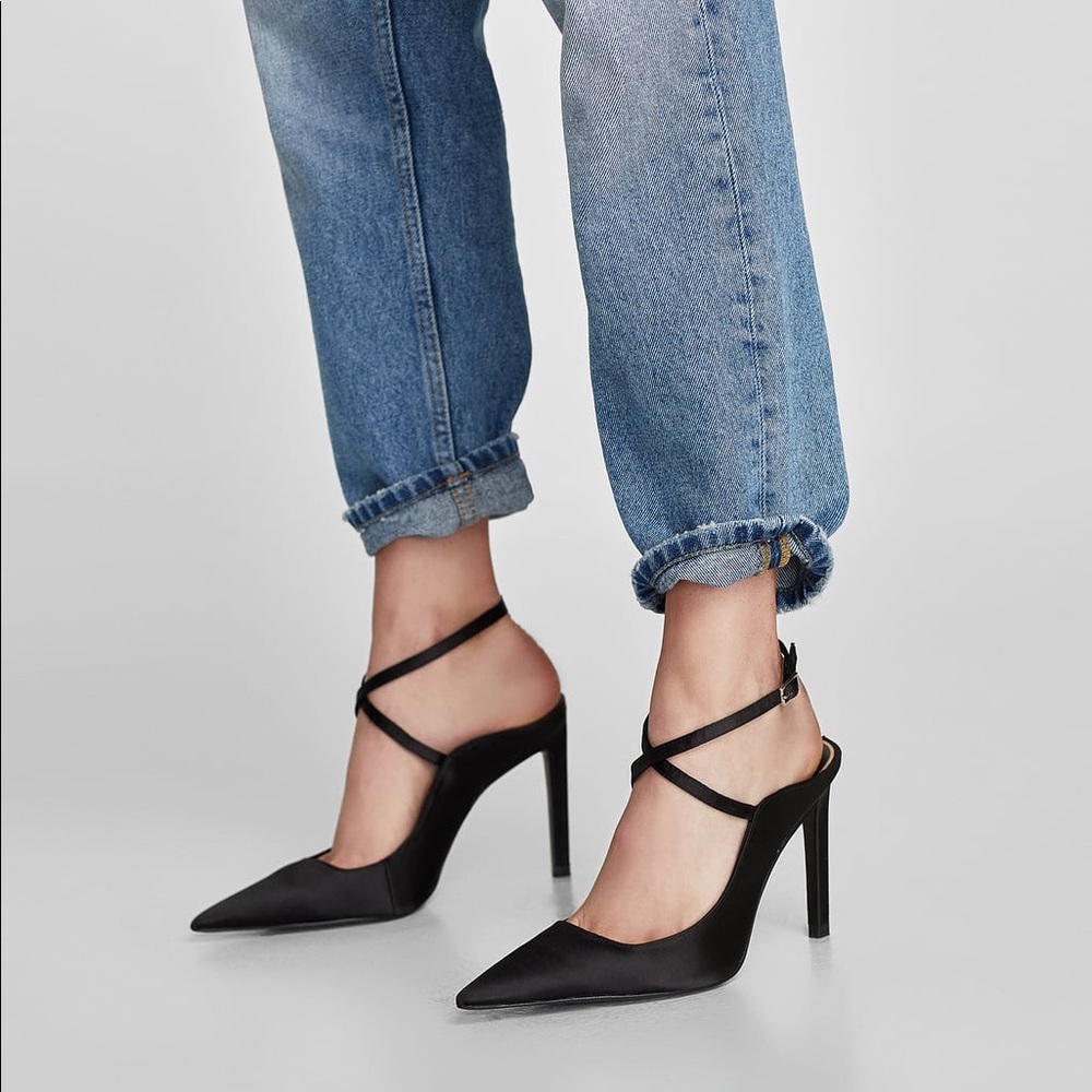Zara black sling back heels